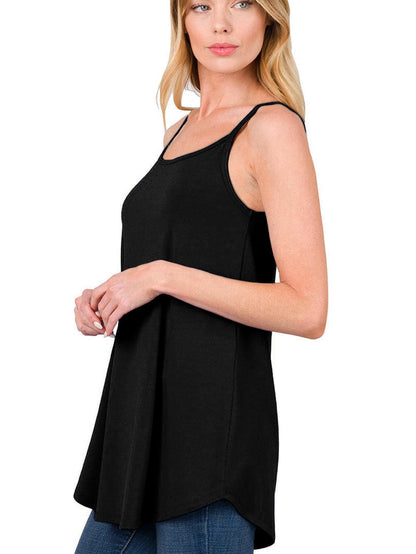 Black Flowy V-Neck Tank Top with Spaghetti Straps