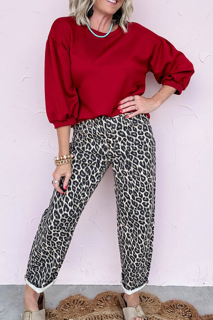 Black Leopard Print Barrel Jeans