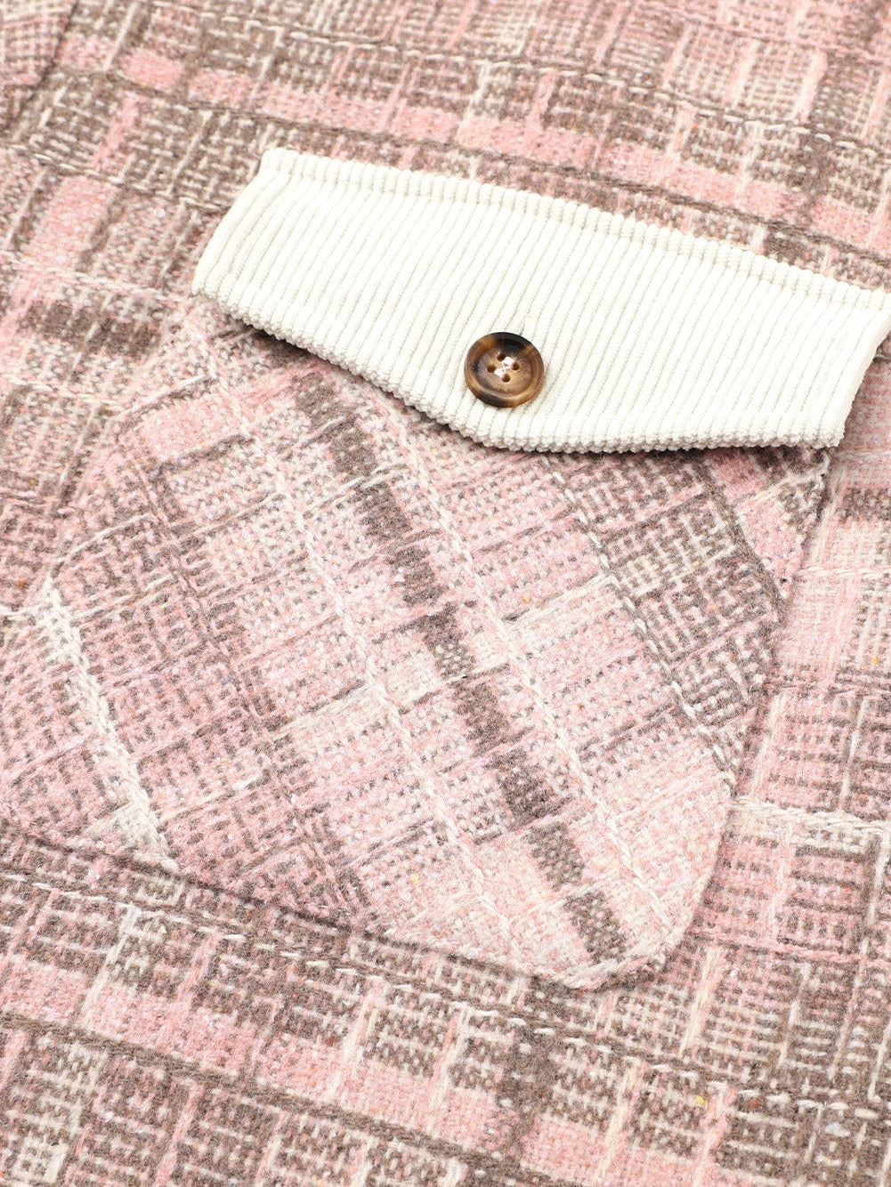 Pink Plus Size Macrame Plaid Coat