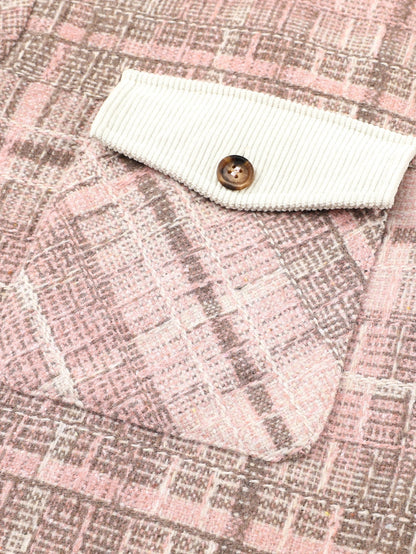 Pink Plus Size Macrame Plaid Coat