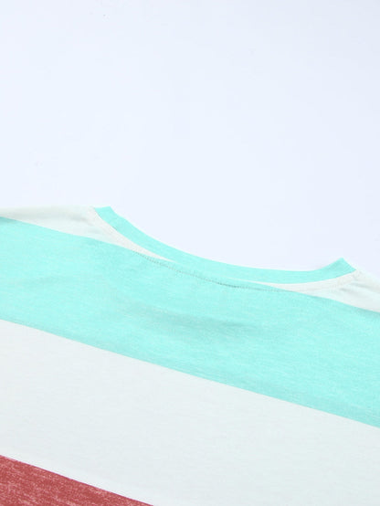 Green Striped Colorblock Shift Top for Curvy Women