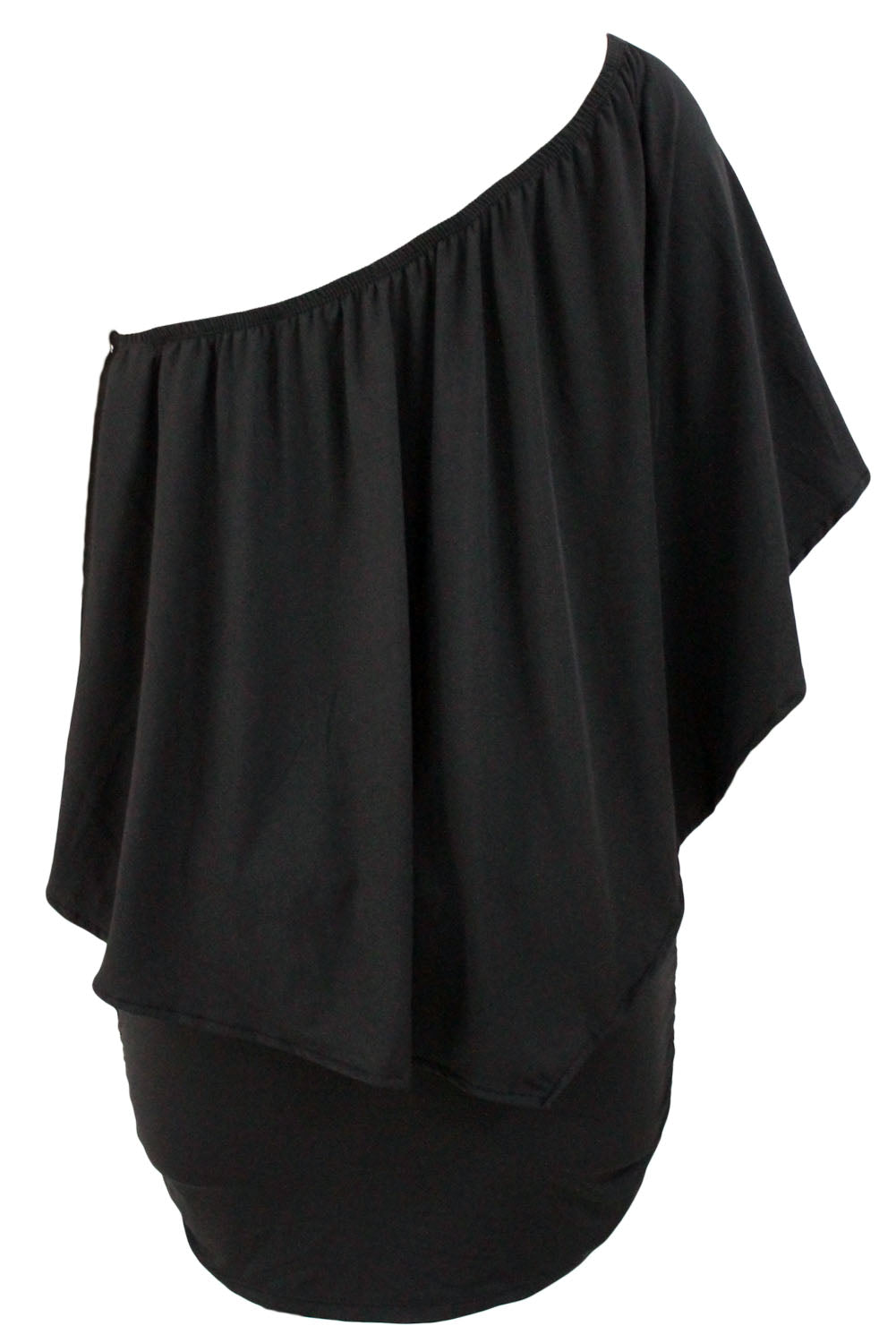 Elegant Black Layered Poncho Mini Dress for Plus Size Women
