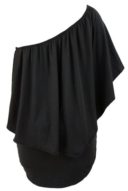 Elegant Black Layered Poncho Mini Dress for Plus Size Women
