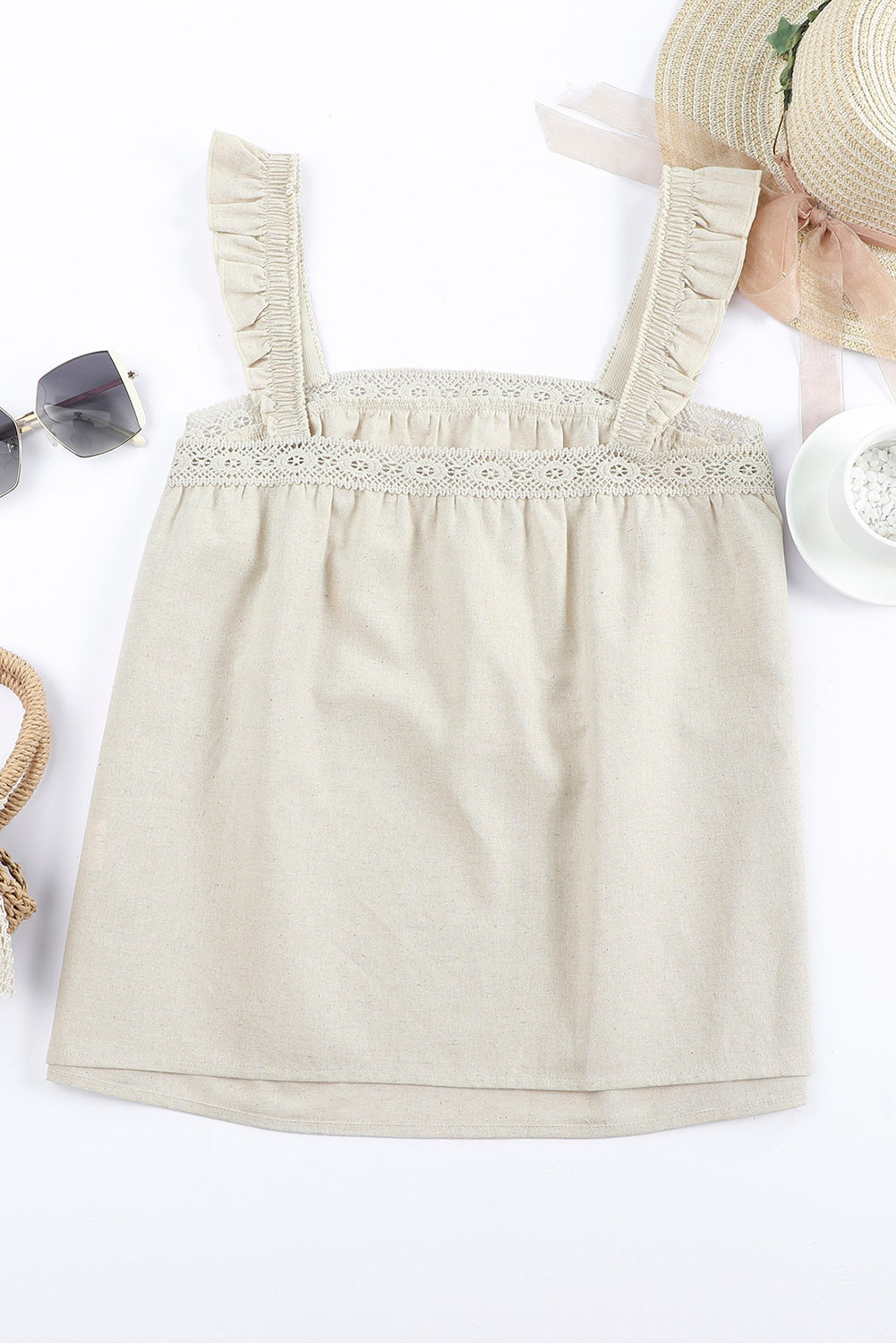 Elegant Lace Detail Square Neck Tank Top