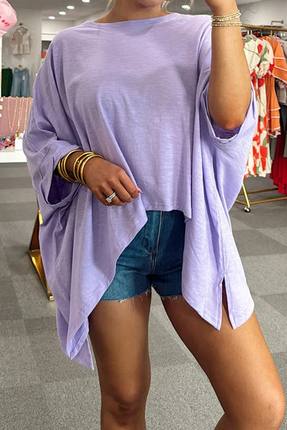 Lavendula 3/4 Dolman Sleeve Uneven Hem Oversize Tee