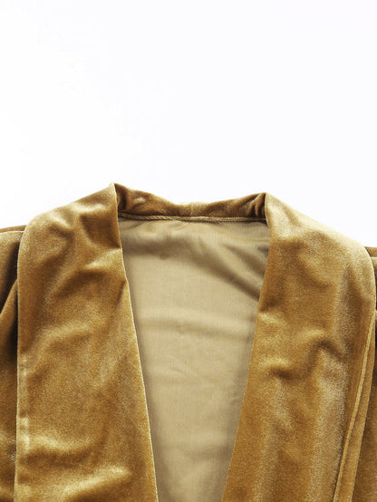 Golden Mustard Plush Open Front Pocketed Maxi Cardigan