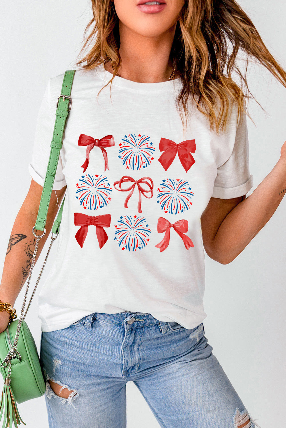 July 4th Patriotic Bowknot Firework Print Tee