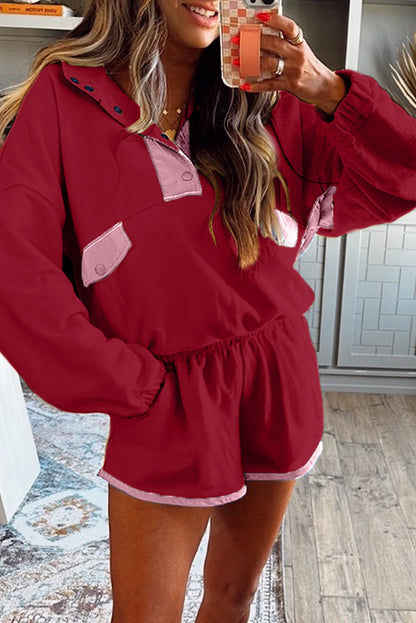 half button sweatshirt short set