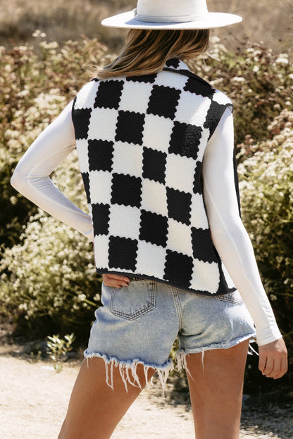 checkered sherpa vest
