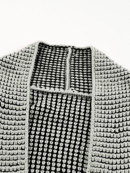 Gray Knit Textured Longline Cardigan with Pockets