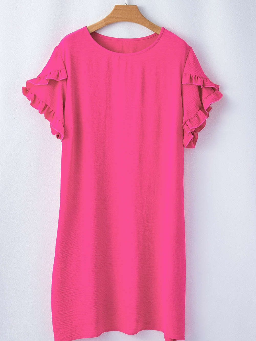 Strawberry Pink Ruffle Sleeve Plus Size Shift Mini Dress