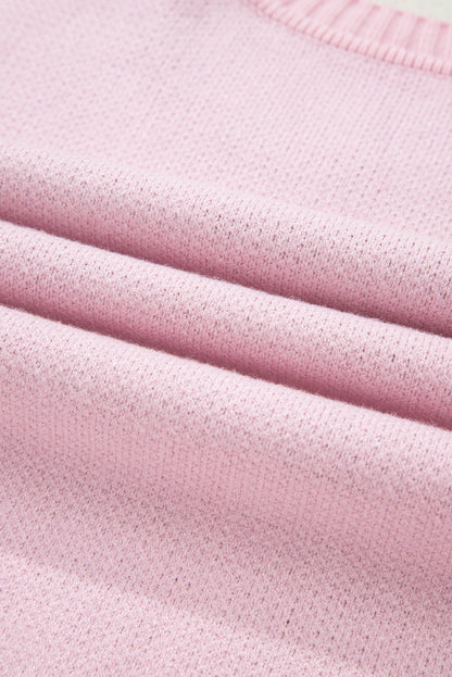 Pink Christmas Ginger Bread Man Print Round Neck Casual Sweater