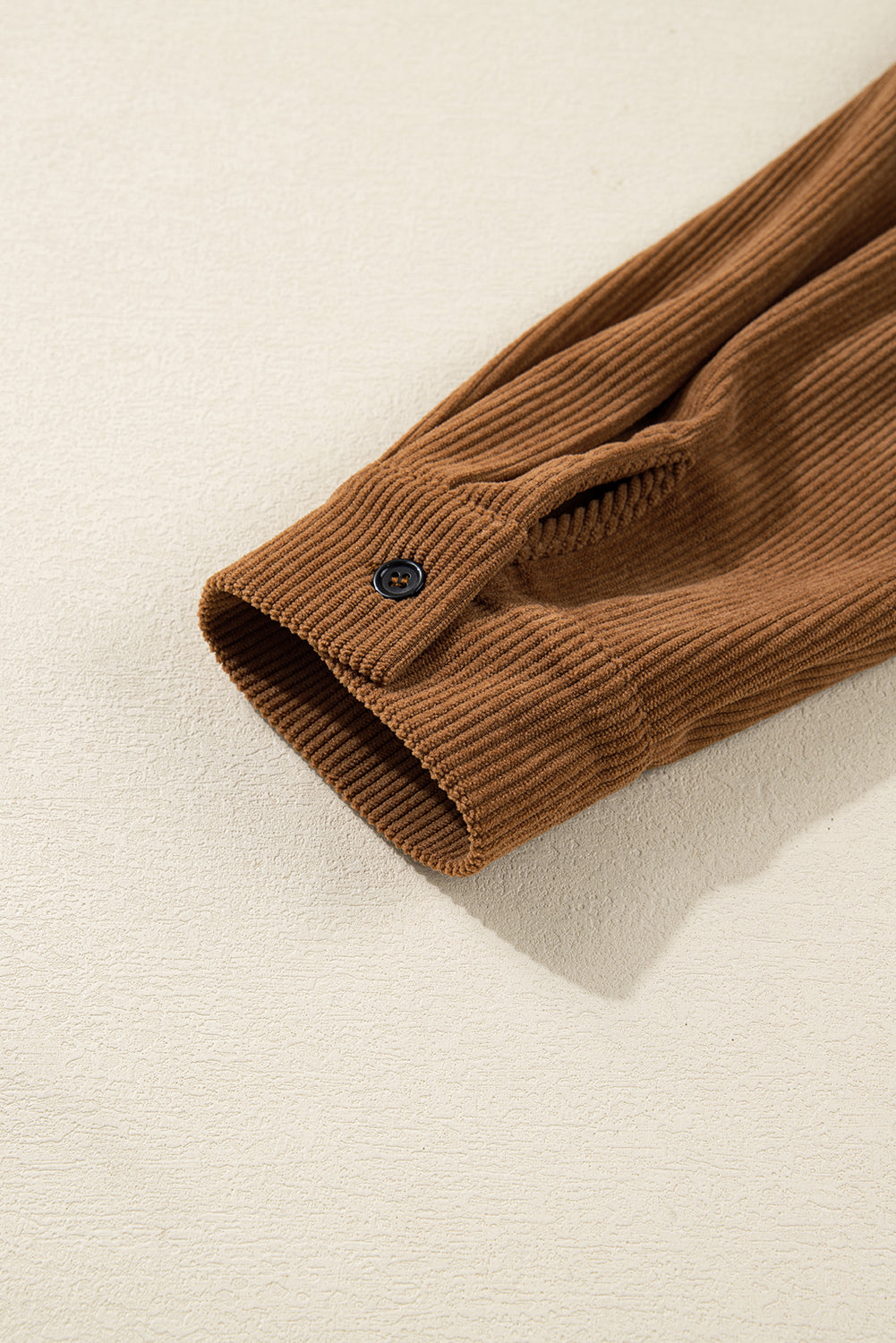 Camel Corduroy Full Buttoned Collared Shirt Style Plus Size Dress