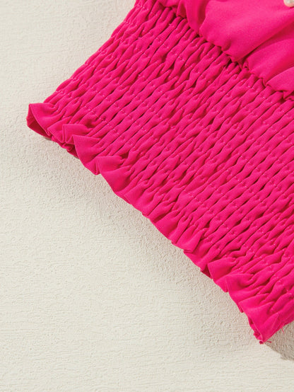 Rose Red Jeweled Puff Sleeve Plus Size Blouse