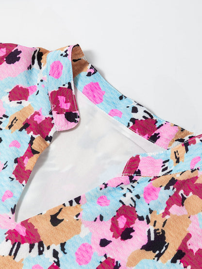 Red Floral Ruffled Cap Sleeve Plus Size Mini Dress