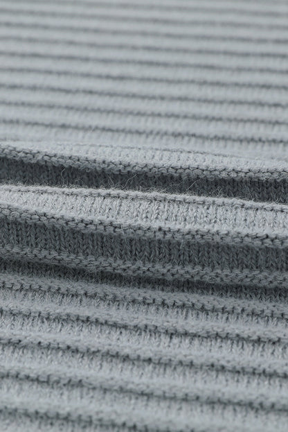 Knit Grey Hooded Duster Cardigan with Horizontal Rib Texture