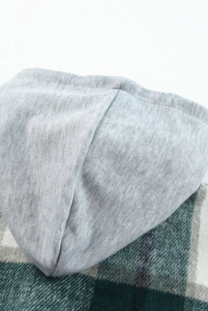 Green Plaid Hooded Button-Up Shacket
