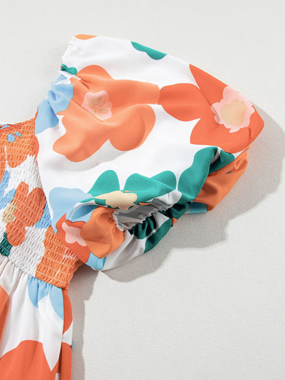 Floral Bliss Plus Size Orange Maxi Dress with Square Neck