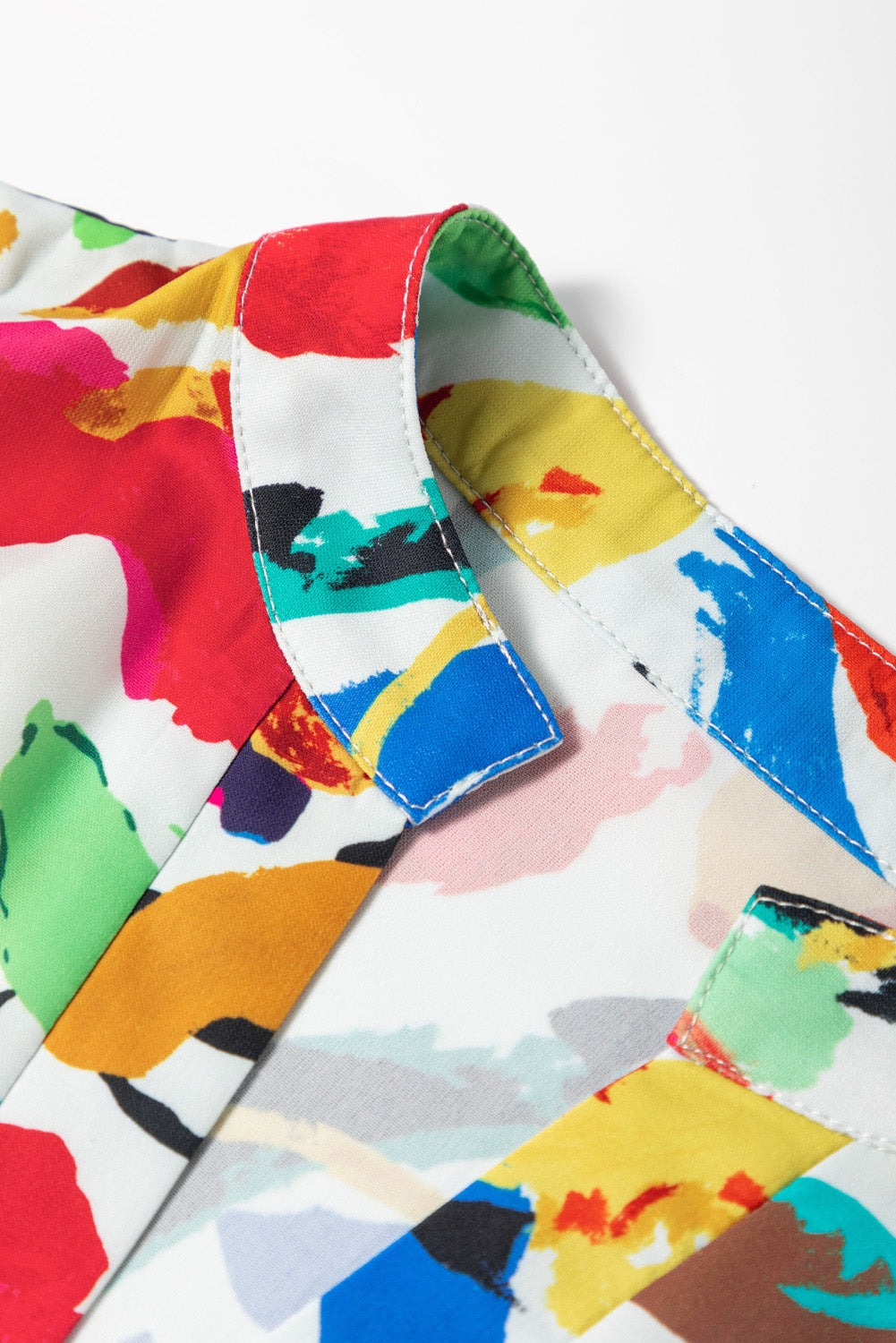 Green Abstract Print Notch Neck Bubble Sleeve Plus Dress