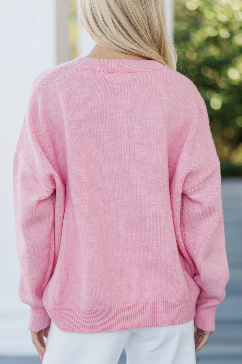 Pink Corded Love Script Graphic Baggy Sweater
