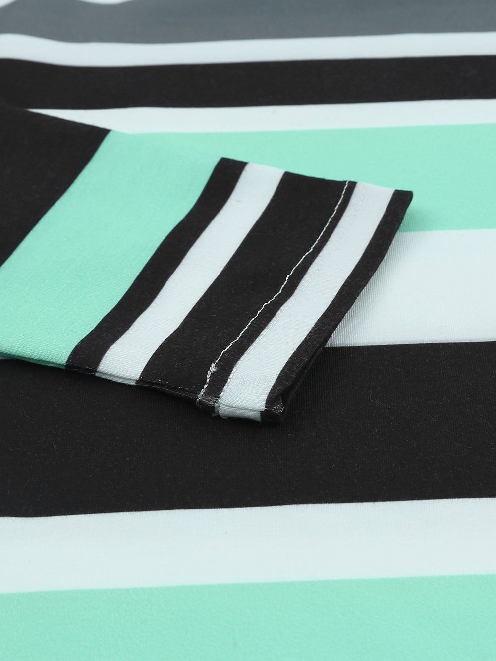 Green Striped Pullover Hooded Sweatshirt