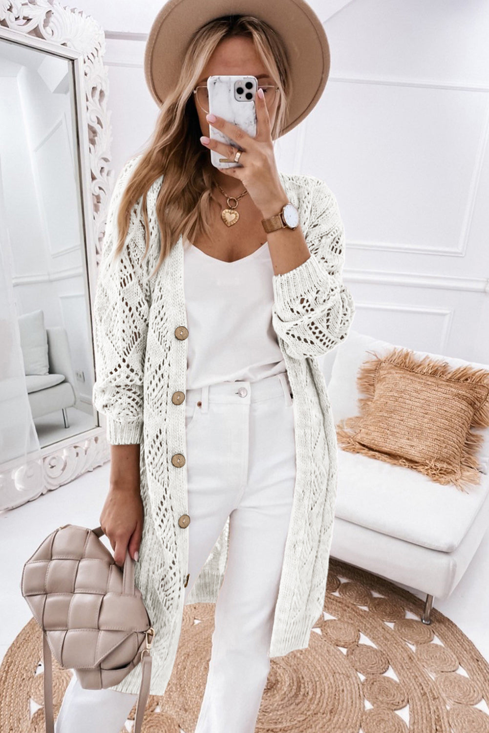 openwork knit cardigan