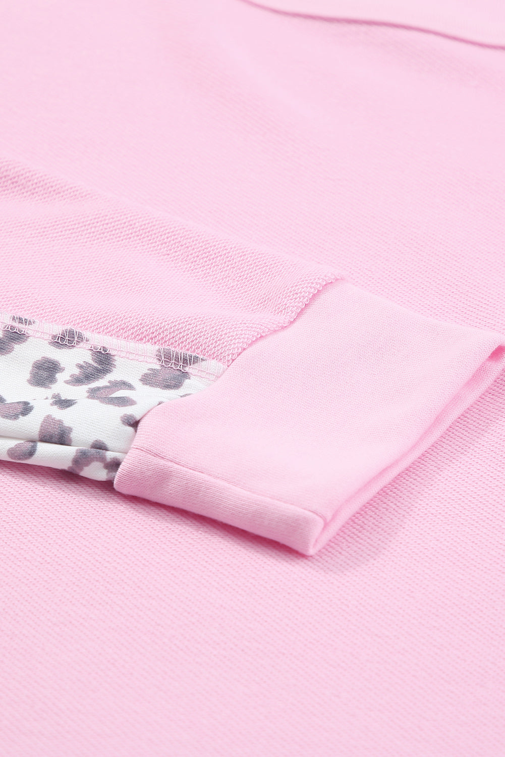 Pink Leopard Patchwork Plus Size Sweatshirt with Exposed Seams