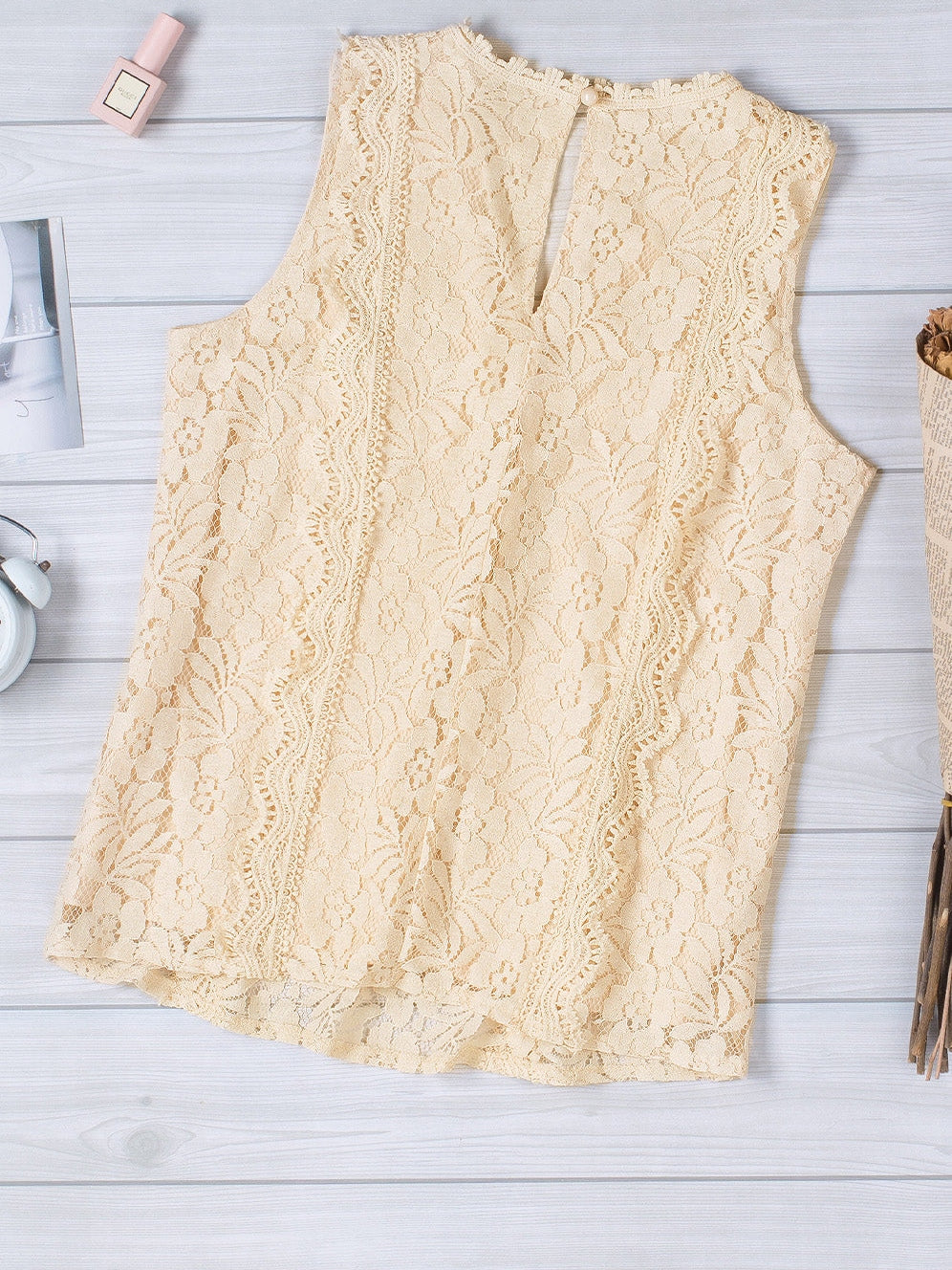 Floral Lace Sleeveless V-Neck Tank Top