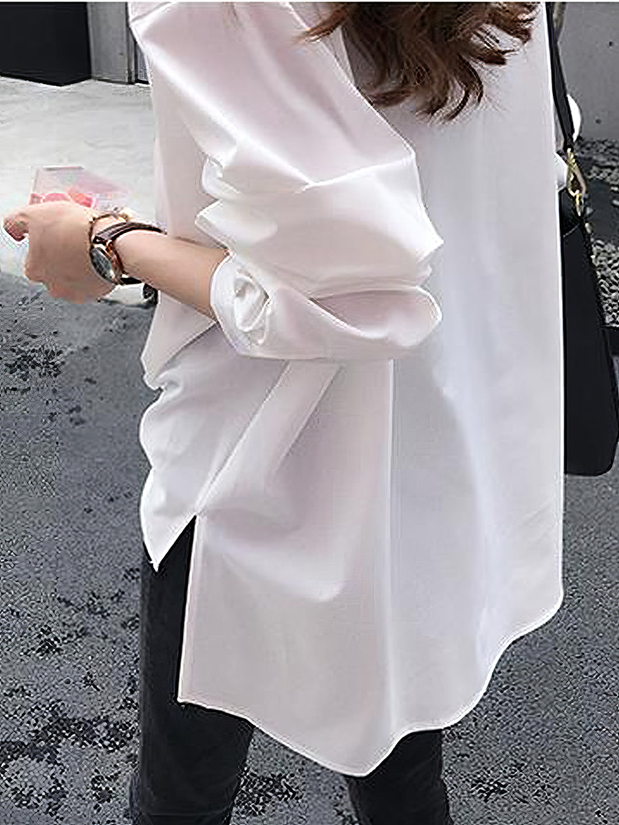 Blouses - Chiffon Long Sleeve Solid Color V Neck Blouse - MsDressly