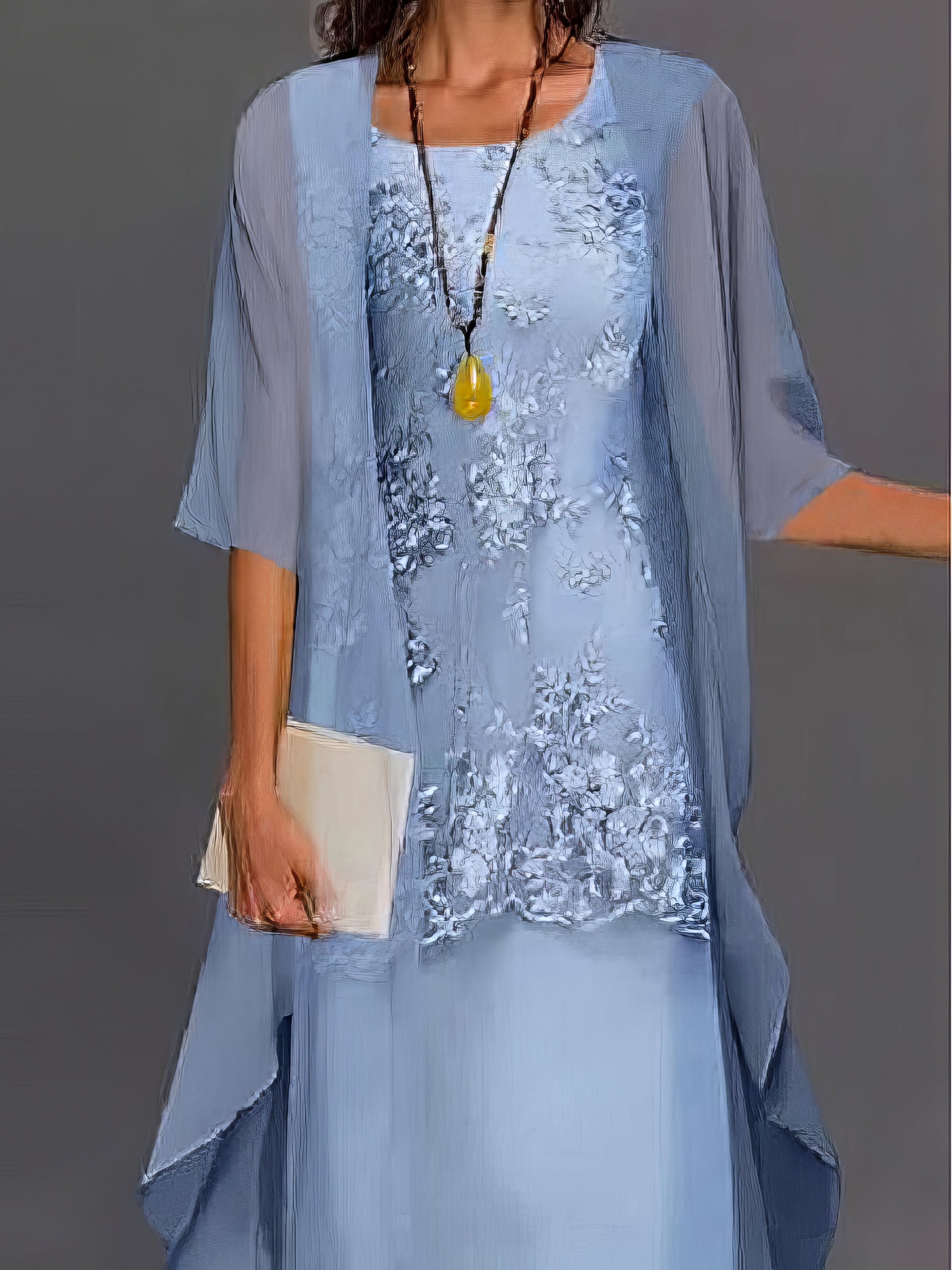 Midi Dresses - Lace Floral Embroidered Layered Patchwork Crew Neck Elegant Midi Dress - MsDressly