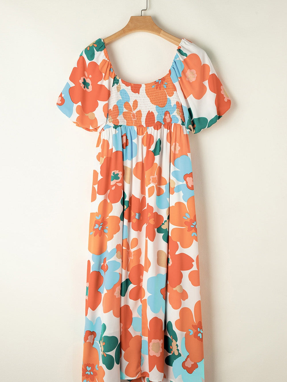 Floral Bliss Plus Size Orange Maxi Dress with Square Neck