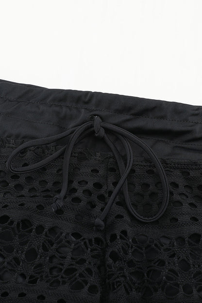 Black Lace Swim Shorts with Attached Briefs