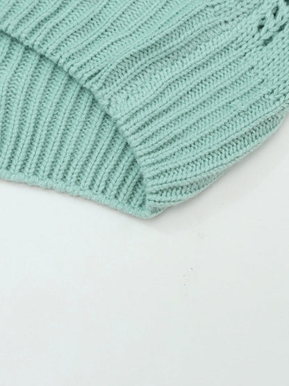 Green Pointelle Knit Sheer Sweater