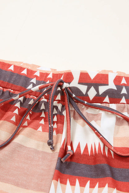 Aztec Bliss Multicolour Lounge Set with Puff Sleeves and Wide Leg Pants