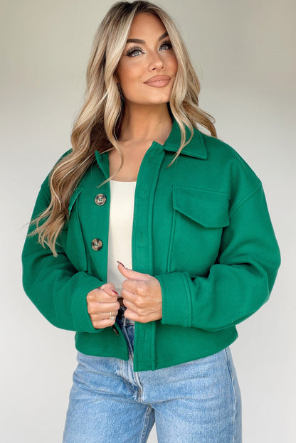 Dark Green Big Flap Pockets Chunky Boxy Fit Chic Jacket