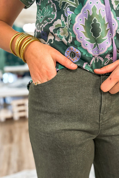 Four Leaf Clover Eyelet Embroidered Hem Detail High Waist Shift Jeans