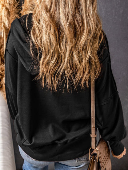 Black Exposed Seam Zip-Up Hooded Jacket