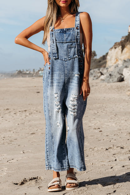 wide leg denim overalls