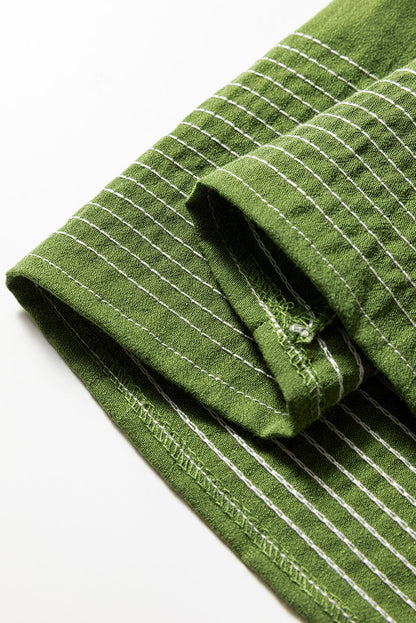 Jungle Green Contrast Stitched V Neck 3/4 Sleeve Tiered Mini Dress