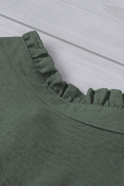 Green Buttoned Frill Tank Top