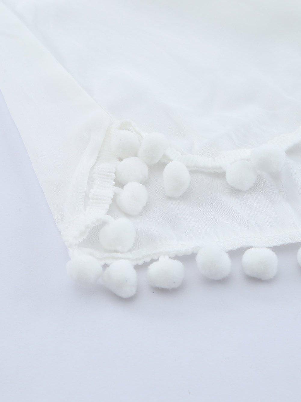 White Crochet Pom Pom Trim Beach Tunic Shift Dress