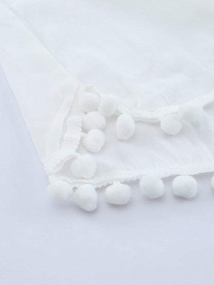 White Crochet Pom Pom Trim Beach Tunic Shift Dress