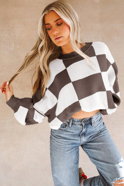 brown checkered sweater