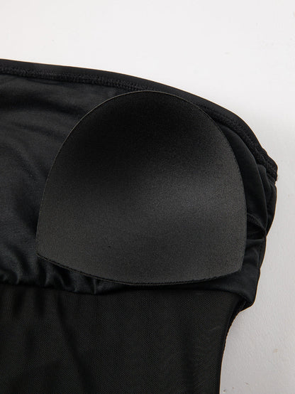 Black Mesh Patchwork One-shoulder Monokini Swimsuit