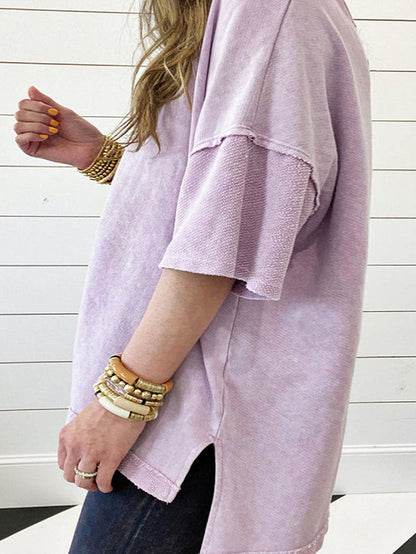 Orchid Petal Mineral Wash Oversized Patchwork Tee