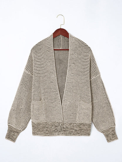 Apricot Oversized Collared Waffle Knit Cardigan
