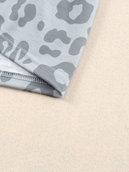 Gray Leopard Pattern Ruffle Sleeve Tiered Tank Top