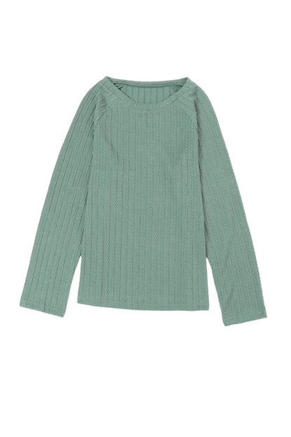 Elegant Green Ribbed Knit Top with Long Sleeves