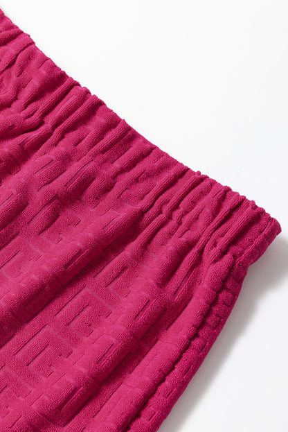 Rose Red Textured Plus Size Dolman Sleeve Top and Shorts Set