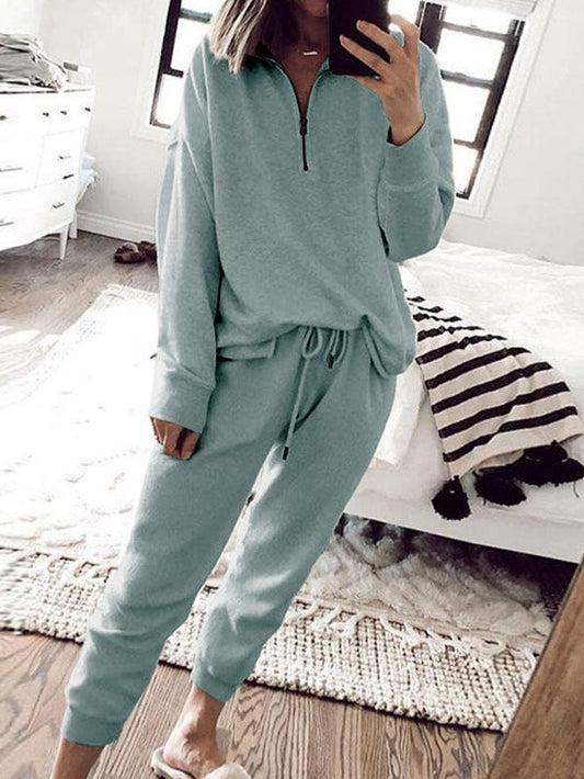 Iceland Blue Cozy Lounge Set with Half Zip Neck and Drawstring Pants
